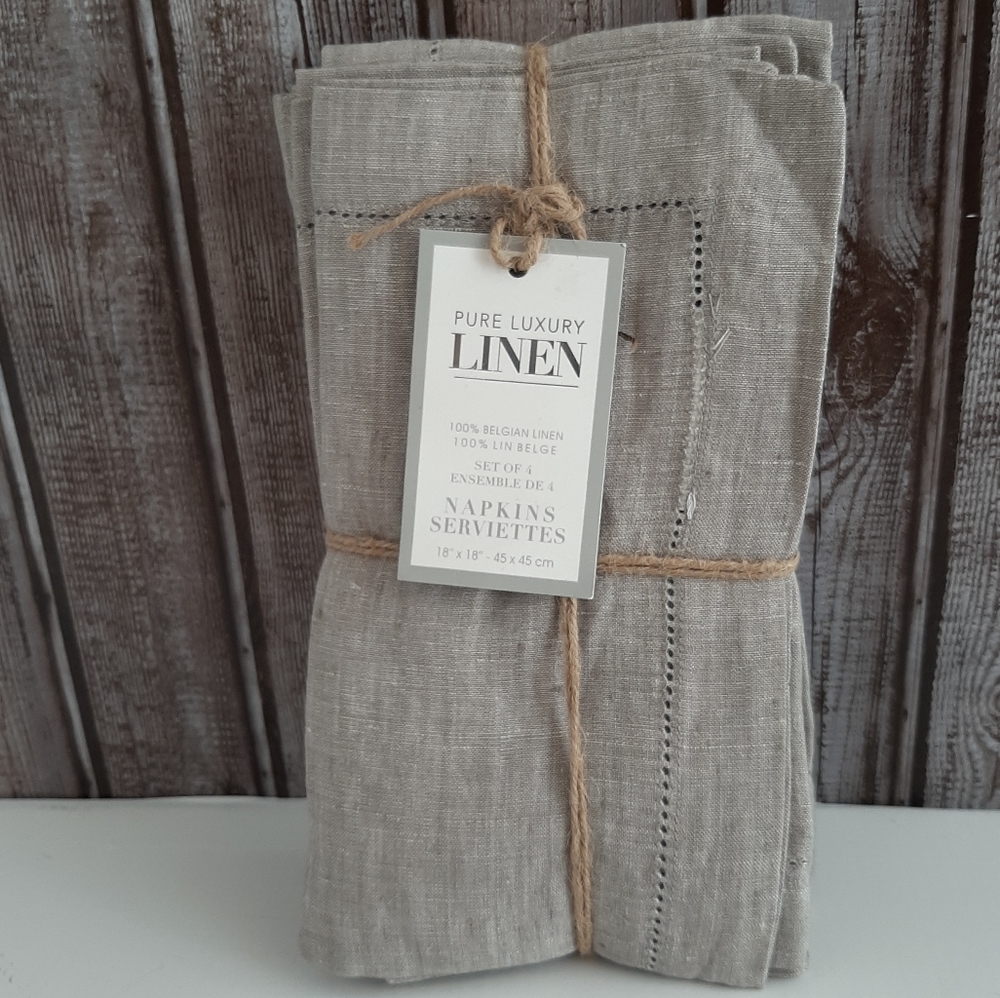 Pure Luxury Linen 100% Belgian Linen Napkins 18" x 18" Gray Melange